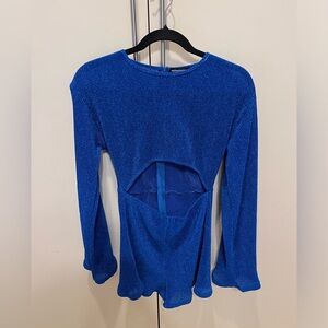 PRETTY LITTLE THING Sparkly Blue Cutout Romper